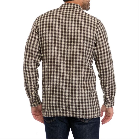 SCOTCH & SODA Check SHIRT Sz S Relaxed Fit Seersucker Brown Wool Blend NEW $178 - Picture 2 of 10